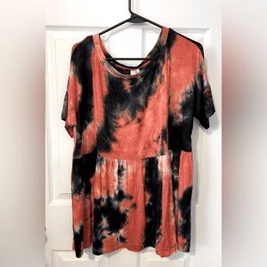 HAYDEN Los Angeles Short Sleeve Tye Dye Boho Baby Doll Top Size L
